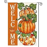 Fall Pumpkin Garden Flag for Outside 12x18 Inch Double Sided, Welcome Autumn Thanksgiving Yard Outdoor Flag, Burlap Decorative Flag for home Garden Porch lawn
