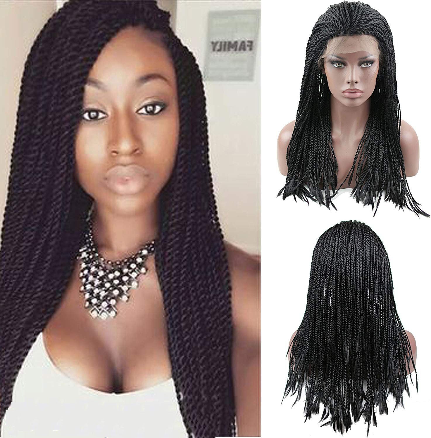 Eseewigs Cheap Braided Hair Wig Synthetic Lace Front Wigs for Black Women Natural Black Color