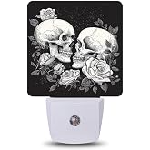 YESPOAK Gothic Skull Roses Night Lights Plug into Wall, Night Light with Dusk to Dawn Sensor for Bedroom Bathroom Kitchen Hallway Stairs, Decorative Room Gift, Energy Efficient Desk Lamp