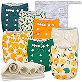 Nora's Nursery Cloth Diapers 7 Pack with 7 Inserts & 1 Wet Bag - Waterproof Cover, Washable, Reusable & One Size Adjustable Pocket Diapers for Newborns and Toddlers - PearFect