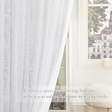 PONY DANCE Linen Look Voile Curtain Panel 100x90 White Eyelet Top view 5