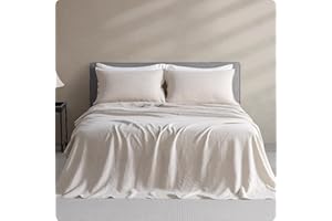 DAPU Pure Linen Sheets Set, 100% French Linen from Normandy, Breathable and Durable for Hot Sleepers, 4 Pcs Set - 1 Flat Sheet, 1 Fitted Sheet, 2 Pillowcases (Natural Linen, King)