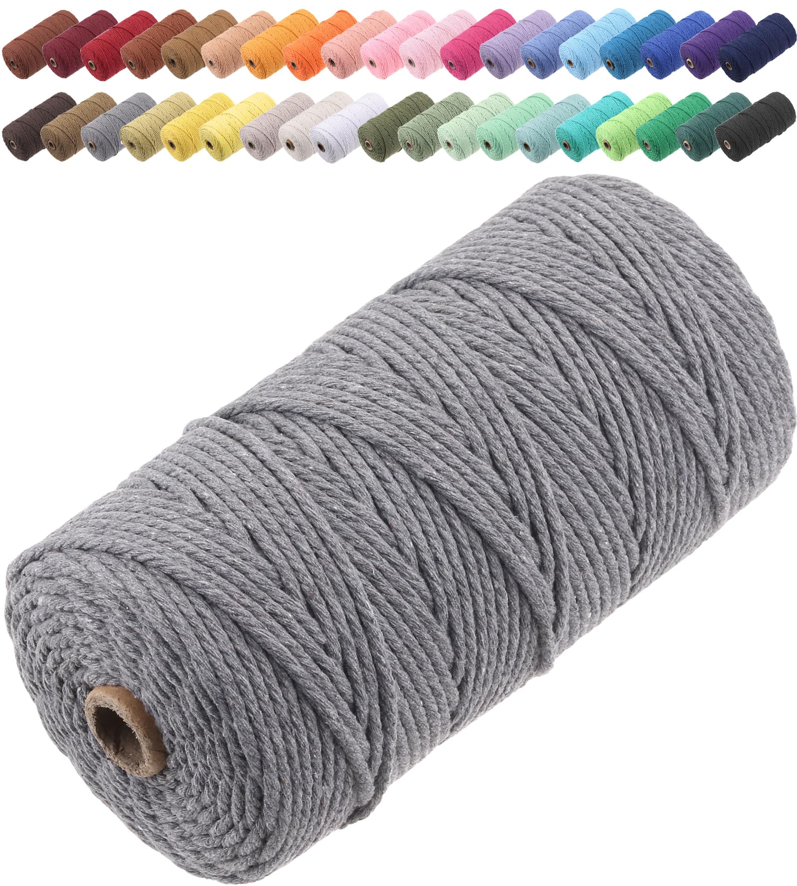 GOHOF Macrame Cord 3mm x 150m Premium Cotton Macrame Rope, 4 Strand Twisted Soft Cotton Cord, One of The Most Perfect Materials for Macrame Art, Cotton String Without Chemicals (Dark Grey) — image 1