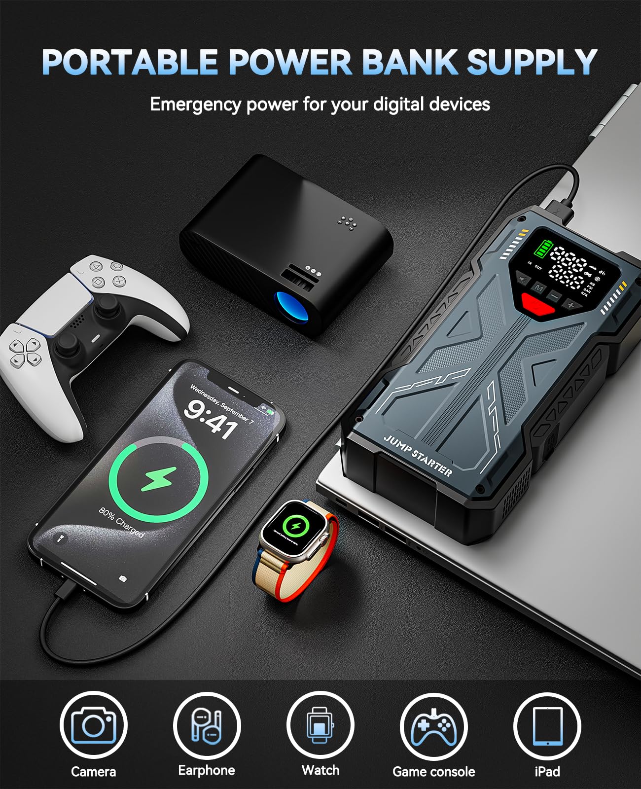 Jump Starter with Air Compressor, 4000A Battery Jumper Starter Portable and 150PSI Tire Inflator Air Pump(8.0L Gas/6.5L Diesel), 12V Auto Booster with USB Charger, Car Emergency Gift for Women, Men