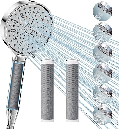 Cobbe 3 Pack 2.0 Carbon Shower Filter Head & Hose Chrome 6 Modes High Pressure