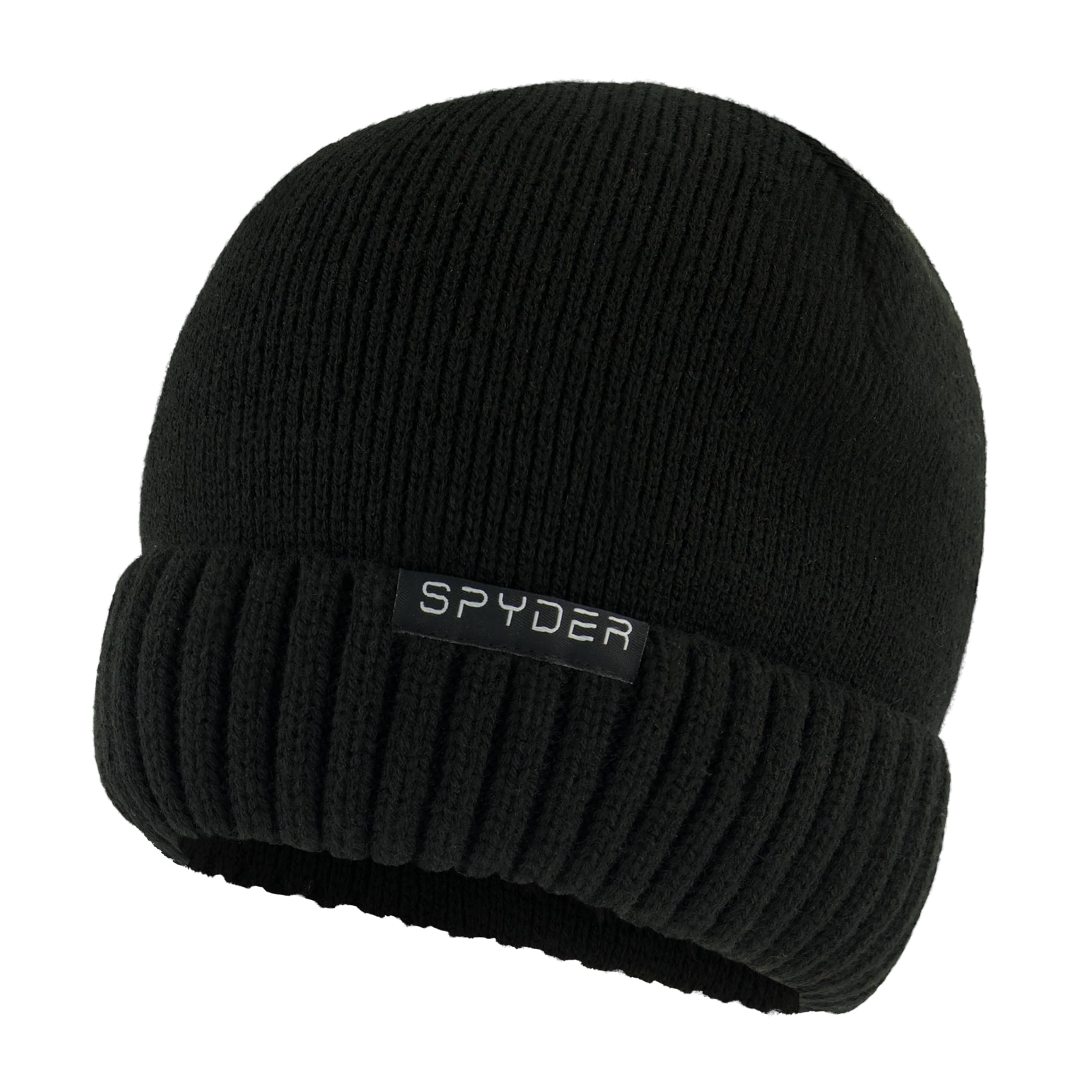 Spyder Mens Fur Lined Rib Knit Cuff Beanie, Black, One Size