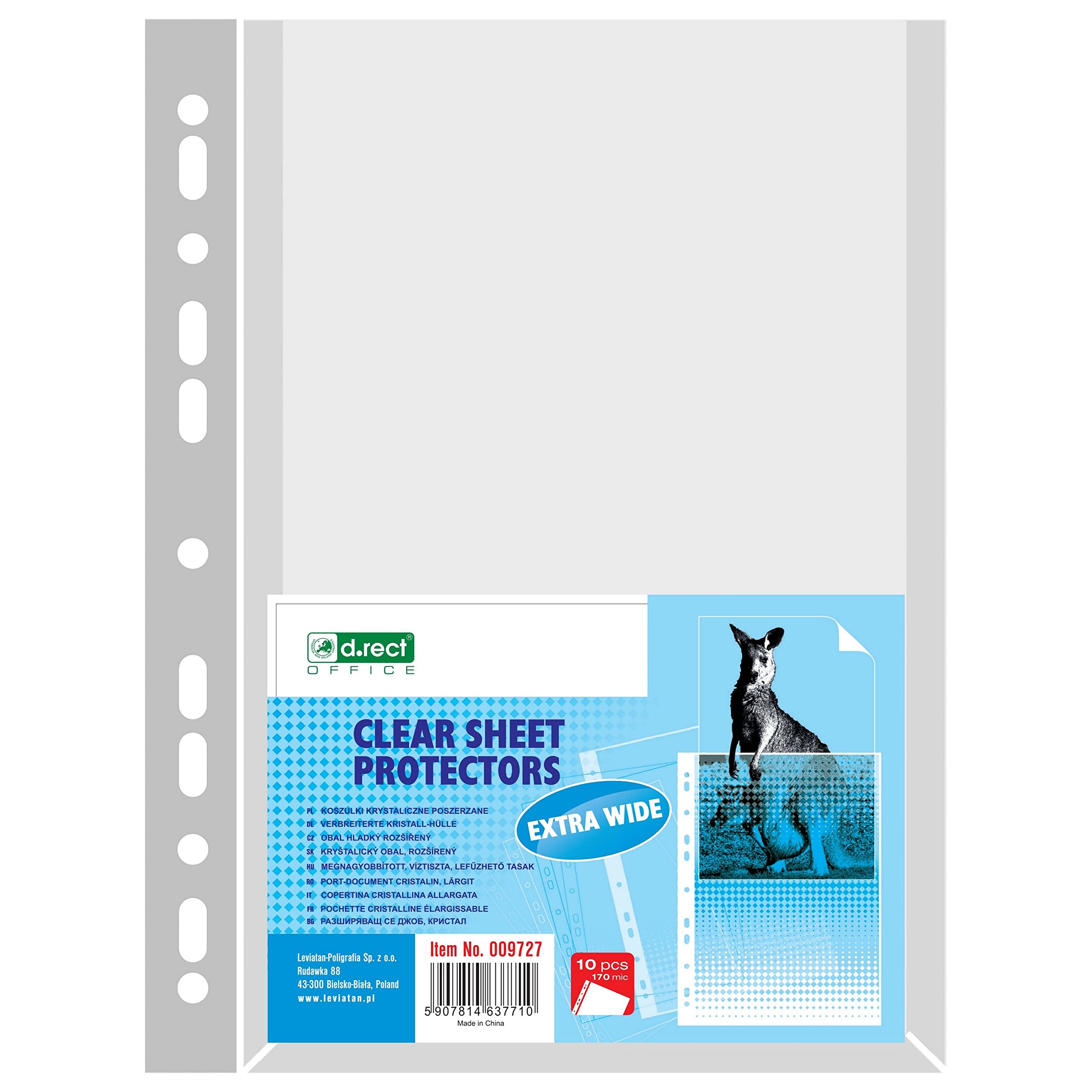 D.RECT Perforated Pockets | A4 Size | 170 Micron | Package of 10 Units | Clear Perforated | Smooth | Polypropylene Pockets | Quality Punched Pockets | Expanded — image 1