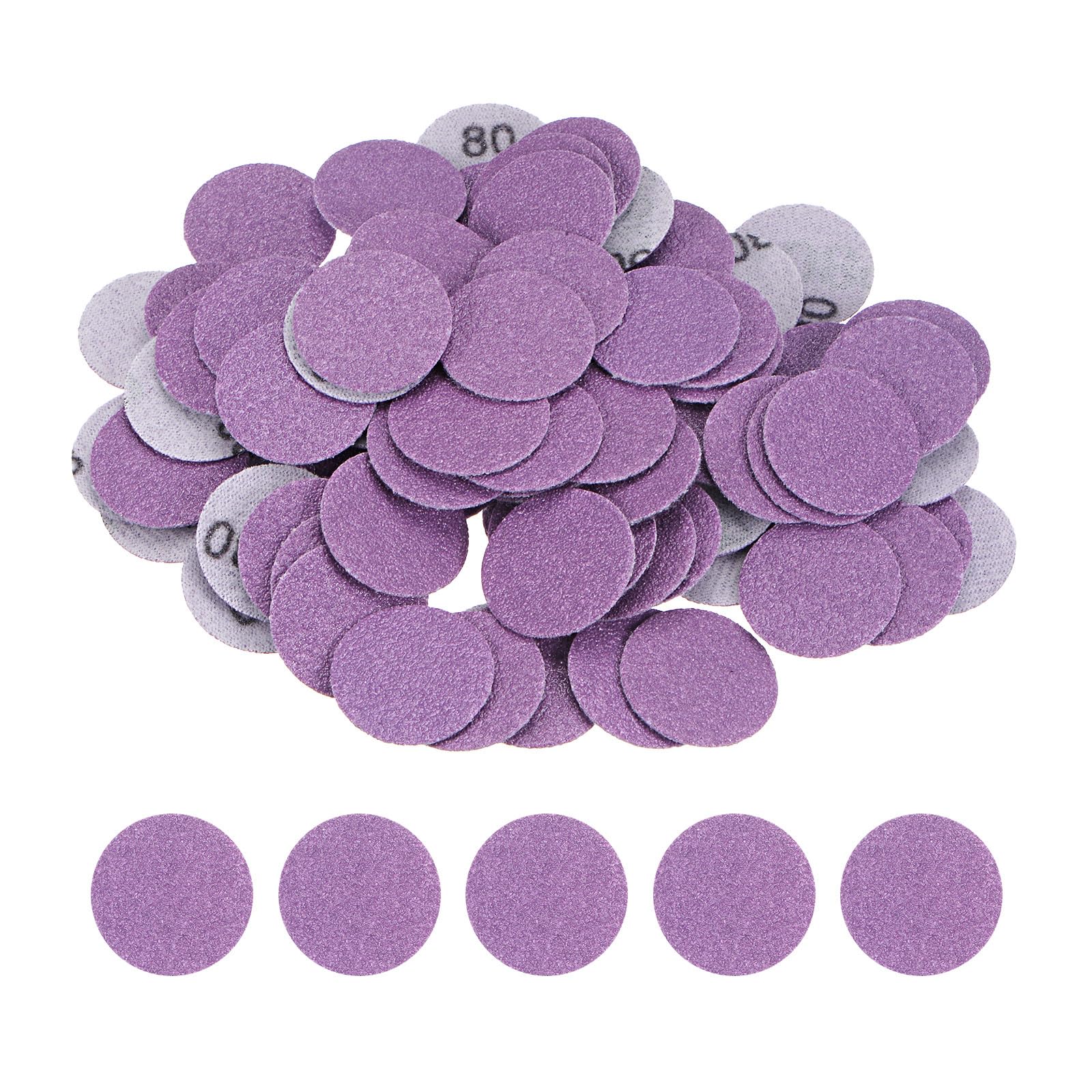 Kozelo 100pcs Premium Sanding Discs Hook and Loop - [1 Inch x 80 Grits] Purple Sandpapers Mini Size for Jewelry Wood Metal Polishing