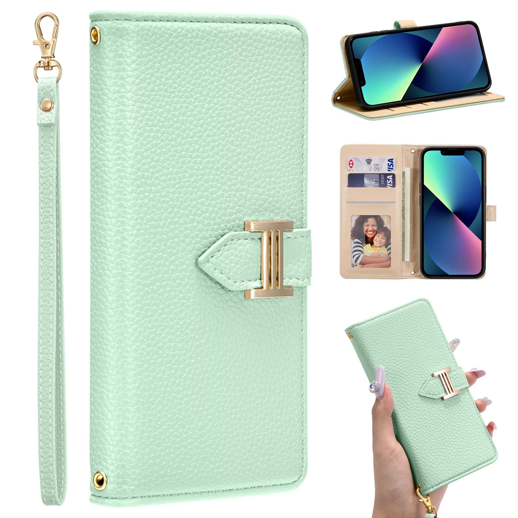 ZCDAYE Case for iPhone 15 Pro Max, iPhone 15 Pro Max (6.7 inch) Wallet Phone Case, Skin-Friendly Flip Premium Leather Case Cover for Women Girl Lady,Green