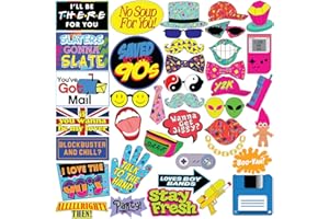 Throwback 90s Photo Booth Props - 40 Pieces - Funny 1990s Theme Party Supplies, Decorations and Gifts
