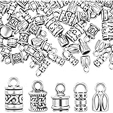 Xinjoduz 100 PCS Cord End Caps for Jewelry Making, Antique Silver Alloy Crimp Beads End Caps Terminator Ended Tube Tips with Lobster Clasps Jump Rings for DIY Crafts Bracelets & Necklaces (5 Styles)