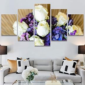 SIGNWIN 5 Panel Canvas Wall Art Purple and...