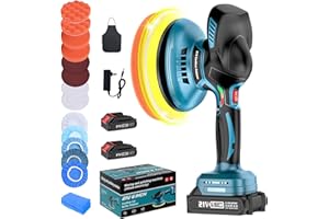 Geveelife Cordless Buffer Polisher, 6 Inch Dual Action Polisher Kit with 2Pcs 21V 3.0Ah Rechargeable Battery, 6 Variable Speed 5500RPM Car Buffer Polisher for Car Detailing/Polishing/Waxing