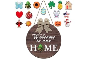 JETEC Interchangeable Seasonal Welcome Sign Halloween Front Door Decor Rustic Wood Welcome to Our Home Sign Wall Hanging Porch Decoration for Halloween Christmas Fall Winter Thanksgiving Holiday (Brown)