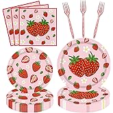 160PCS Strawberry Theme Tableware Set Strawberry Birthday Party Supplies Sweet Berry Decor Fruit Theme Birthday Party Decorations Honey Pink Plates 1st 2rd Baby Shower Serves 40