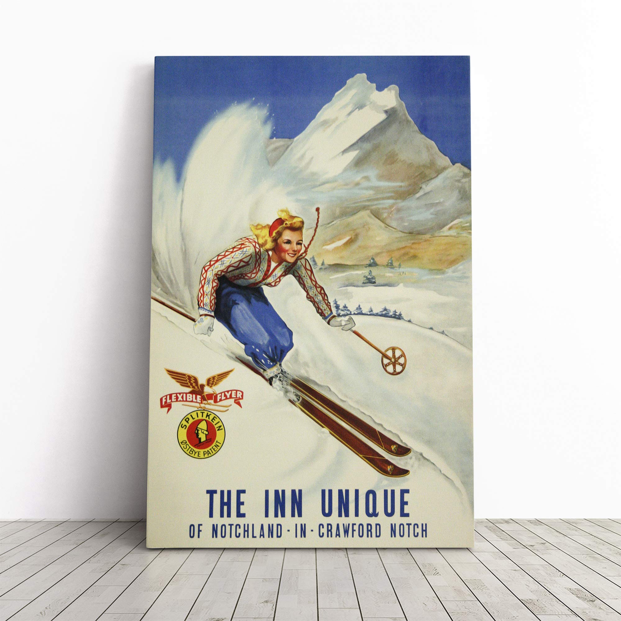 Ski Travel Poster Vol.9 Canvas Print | Gallery Wrapped 30mm Frame Wall Art | 20x14 inches | Ready to Hang | Retro Picture | Living Room Bedroom Lounge Office