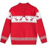 Funnycokid Boys Christmas Sweaters Kids Button Mock Neck Pullover Up Winter Xmas Holiday 5-12 Years