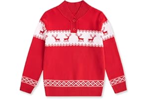 Funnycokid Boys Christmas Sweaters Kids Button Mock Neck Pullover Up Winter Xmas Holiday 5-12 Years