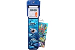 Mark-My-Time Digital Bookmark and LED Book Light - Timer and Book Mark for Kids with LED Book Light, Cool Bookmarks and Reading Incentives, Christmas Gift & Stocking Stuffer - 3D Flip Shark/Reef