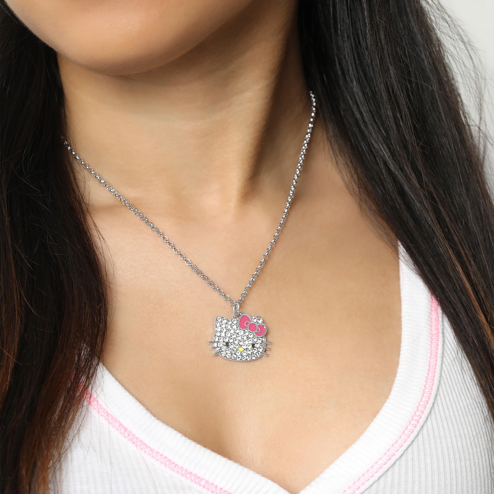Hello Kitty Sanrio Pave Crystal Pendant Necklace for Women Official License, 16