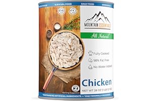 MOUNTAIN ESSENTIALS Fully Cooked Canned Chicken 28 Oz – White Meat for Daily Meals, Camping & Emergency Food – Great for Snack, Lunch, Dinner Recipes – 5-Year Shelf Life – Made in USA – Pack of 1