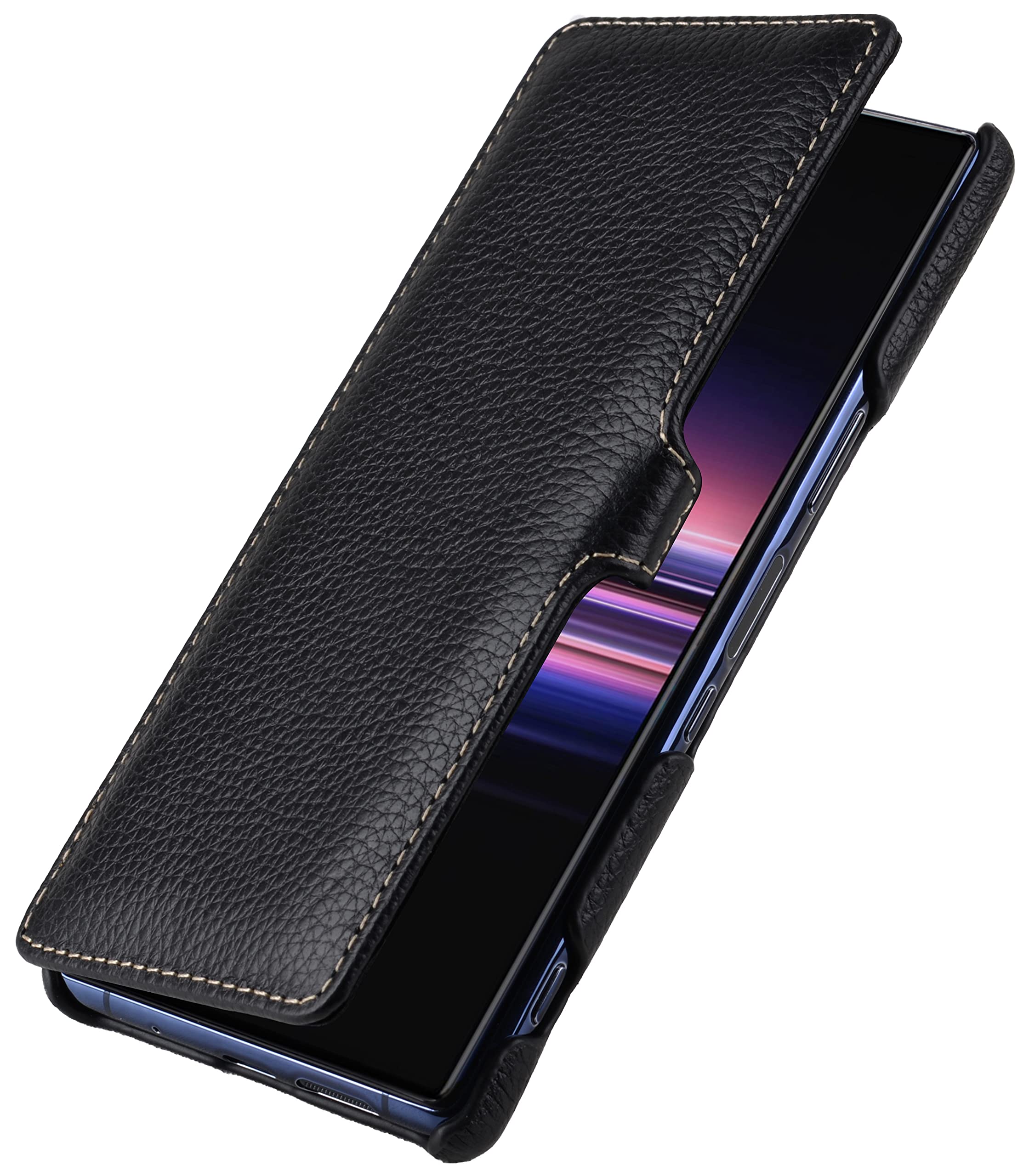 STILGUT Book Case Compatible with Sony Xperia 5 II Leather Case with Clip Closure Leather Case Flip Cover Phone Case - Black