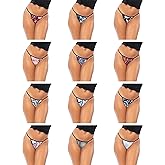 Sexy Basics Women's 12 Pack String Bikini - T-Back Thong Underwear | Buttery Soft No Show Panties