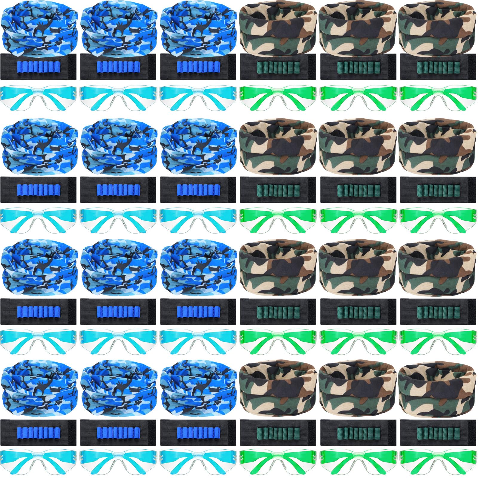 Photo 1 of Sosation 24 Sets Nerf Party Supplies for Boys Girls 72 Pcs Gun Party Favors Two Team Nerf War Birthday Pack Safety Glasses Face Mask Wrist Belt Band Accessories Children Kids Toy Bulk(Blue and Green)