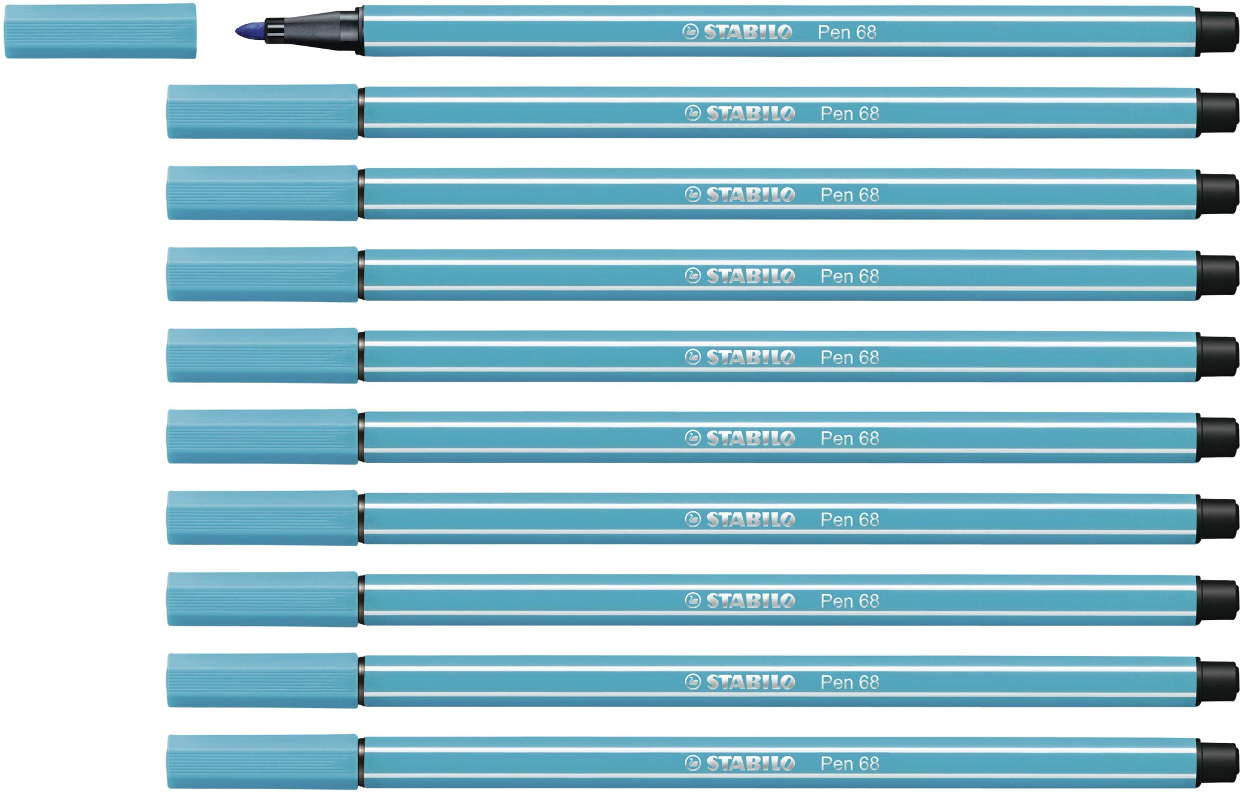 STABILO Pen 68 - Premium Fibre-Tip Pen - Pack of 10 - Light Blue