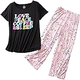 Inadays Womens Cotton Pajama Sets Short Sleeve Top With Capri Pants 2 piece sets for Women Summer Pajamas Lounge Set