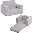 Tiita Kids Sofa, 2-in-1 Kids Sofa Chair, Convertible Children Couch to Lounger, Flip Out Kids Sofa Chair, Toddler Armrest Chair Bed, Folding Kids Play Sofa for Girl or Boy (Grey)