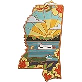 Totally Bamboo Mississippi State Shaped Cutting Board and Charcuterie Serving Platter with Artwork by Summer Stokes, Includes Hang Tie for Wall Display