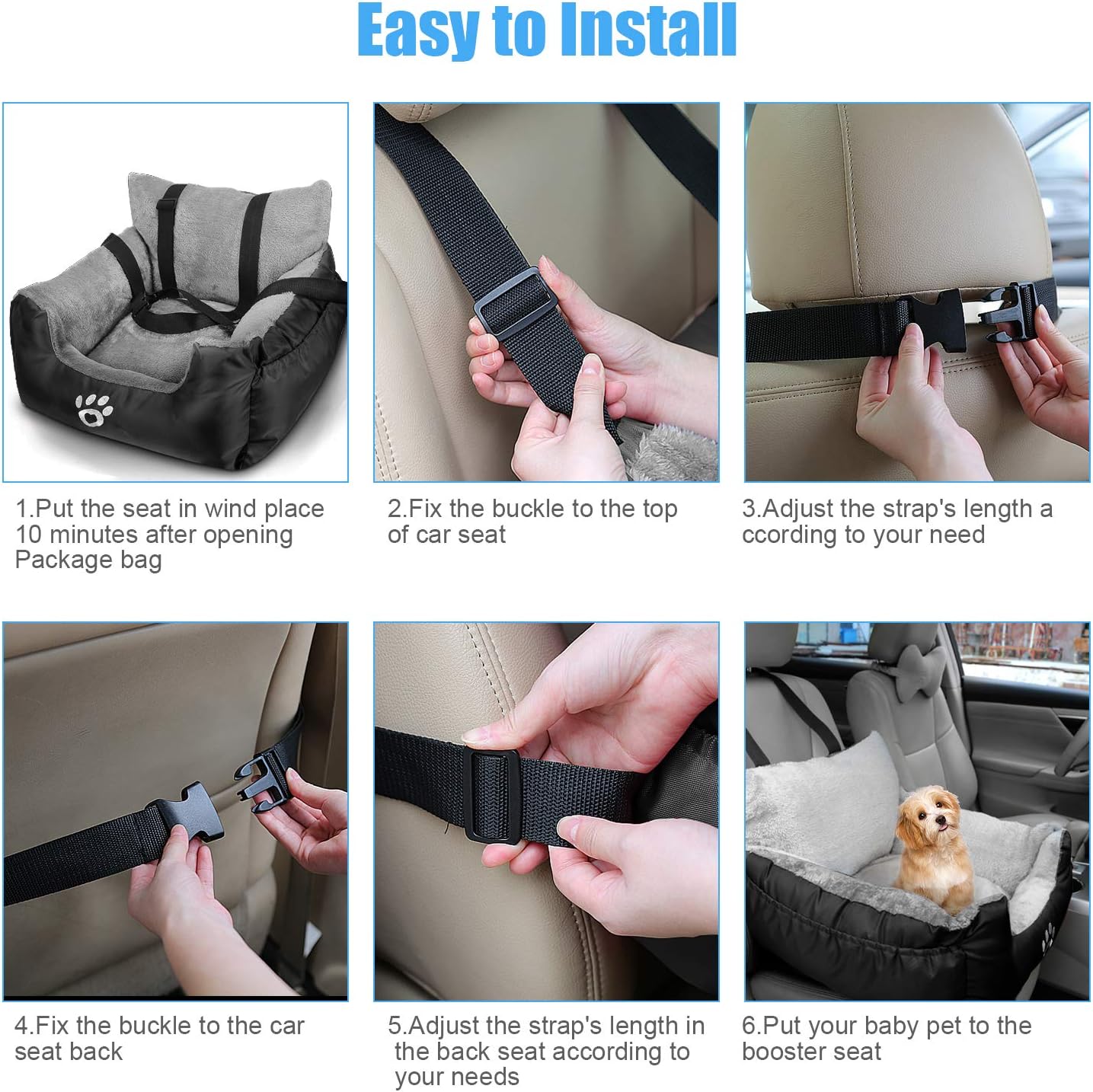 Utotol Pet Car Seat, Puppy Booster Seat Dog Travel Car Carrier Bed with Storage Pocket and Clip-on Safety Leash Removable Washable Cover for Small Dog (Black) : Pet Supplies