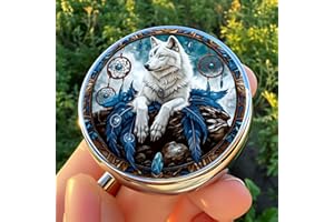 Stylish Spirit Wolf & Dreamcatcher-Themed Pill Box with 3 Compartments – Compact and Durable Organizer for Supplements and Me