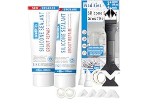 8Oz Clear Waterproof Caulk & Seal Silicone Sealant, Wadities Tile Grout Repair Kit with Grout Remove Scraper, Shrink & Crack Proof for Bathroom, Shower, Kitchen, Floor (4Oz, Pack of 2)