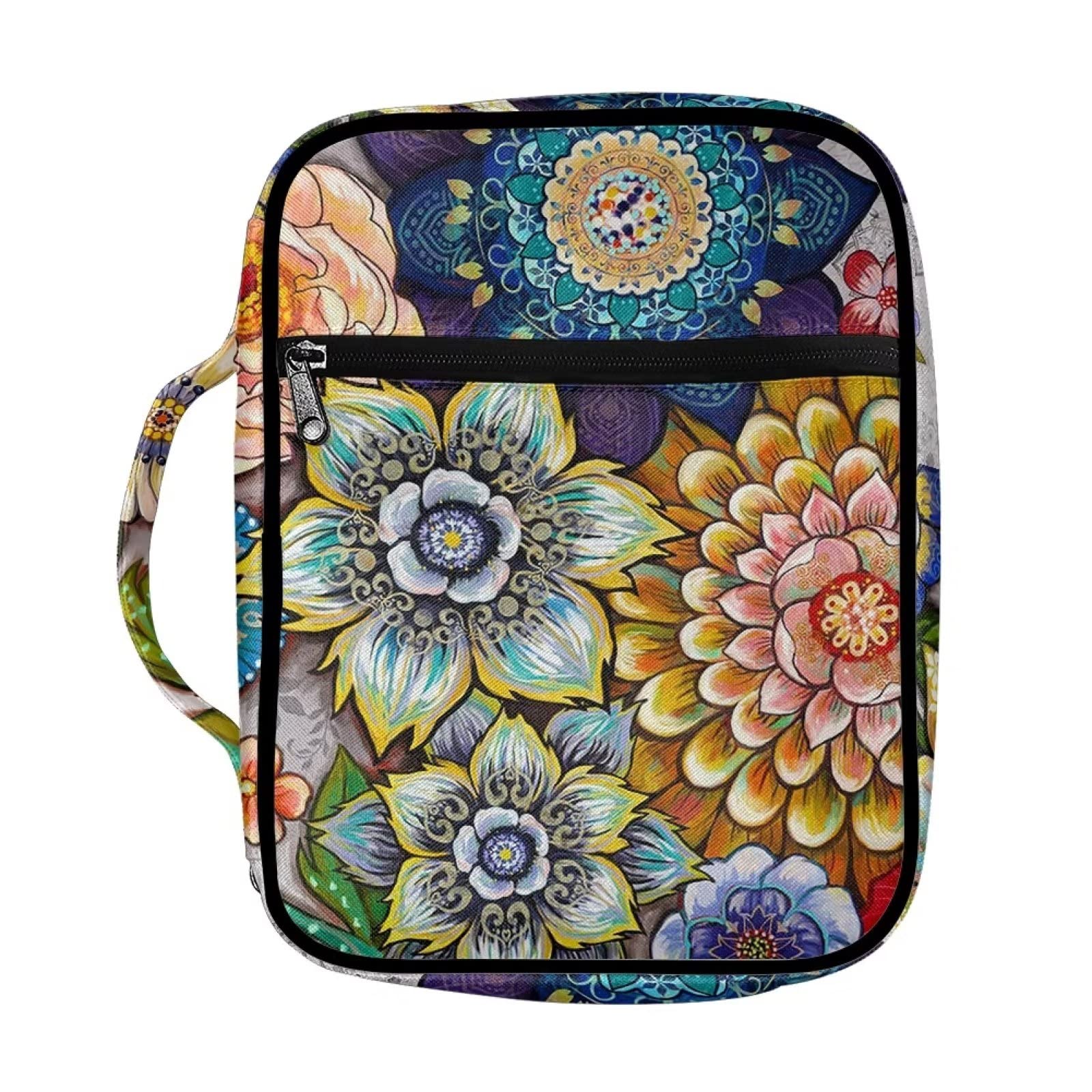 SEANATIVE Bible Cover for Women Boho Mandala Flower Print Bible Bag Book Carrier Multi-Functional Bible Organizer Case