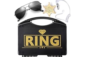 BOOMPARK Ring Wedding Bearer Security:Ring Wedding Security Set Ring Box Bearer + Sun Glasses + EarPiece Cosplay + Ring Badge Bearer Toy Ring Bearer Gifts Box Outfit (Gold Classic Style)