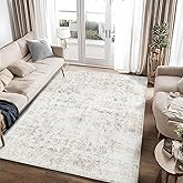 Dotiiorug Washable 8×10 Area Rug for Living Room, Vintage Floral Rug Soft Non Slip Stain Resistant Boho Carpet for Bedroom Dinning Room Home Office Beige
