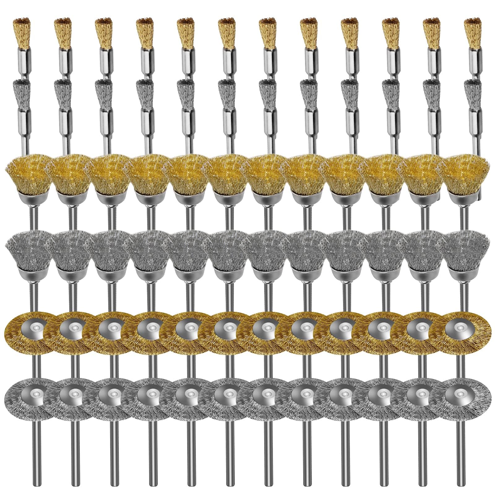 EEEKit 72PCS Wire Wheel Brush Set,Brass Coated Stainless Steel Wire Wheel,Pen Polish Cleaning Brush Kit for Removal Rust Corrosion Paint Polishing Compatible with 1/8inch(3mm) Shank Dremel Rotary Tool