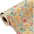 WRAPAHOLIC Kraft Floral Wrapping Paper Roll - Mini Roll - 17 Inch x 9.8 Feet - Spring Summer Garden Flower Design Perfect for Wedding, Bridal Shower, Birthday
