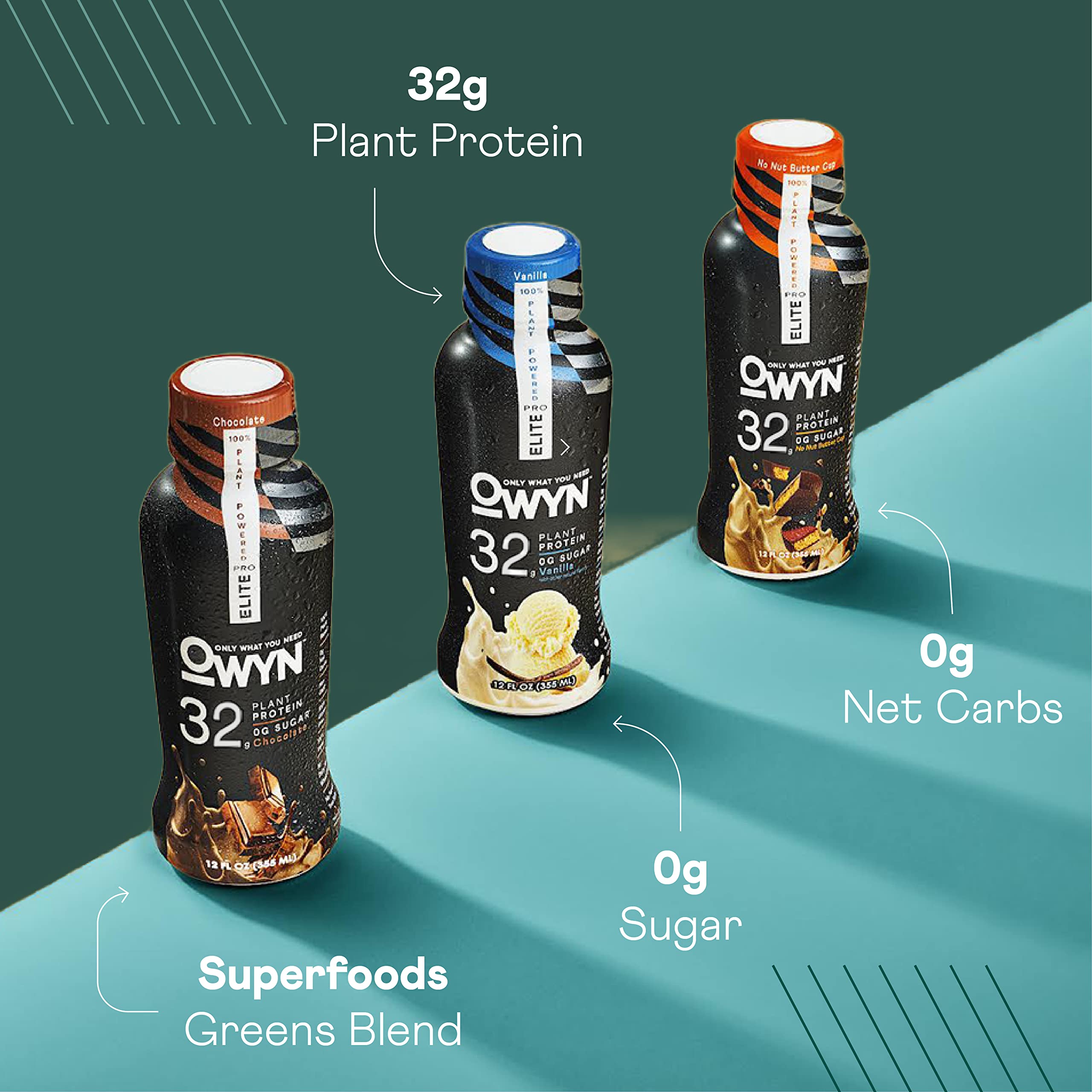 OWYN Only What You Need Pro Elite Vegan Plant Based High Protein Shake, Vanilla, 12 Pack, 32g Protein, Amino Acids, Prebiotics, Omega-3, Workout and Recovery, 0g Net Carbs, Zero Sugar, Keto