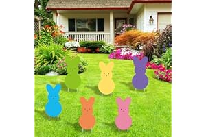 SARYBEI Easter Yard Bunny Outdoor Decorations - 6 PCS Easter Yard Peeps Stakes - Double Sided Party Decorative Signs for Yard Home Lawn Patio Garden