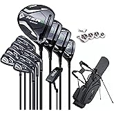 PGM NSR III 18 Piece Men's Complete Golf Club Sets - Adjustable Loft Titanium 460cc Driver, Low CG Fairway Woods & Hybrid, High-Rebound Stainless Steel Irons, Balanced Putter, with Stand Bag