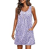 Ekouaer Nightgowns for Women Tank Sleep Shirts Sleeveless Sleep Dress with Pockets Wide Strap Nightshirts