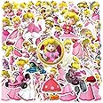 50Pcs Super Princess Peach Stickers for Kids, Water Bottle NDS Game Stickers Waterproof Vinyl Hydroflask Phone Skateboard Laptop Stickers, Aesthetic Sticker Packs for Girls Teens (Peach)