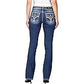 Miss Me Women's Chain Link Cross Stitched Faux Flap Pockets Mid-Rise Bootcut Jeans