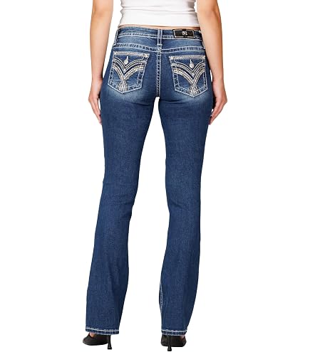 Miss Me Women's Mid-Rise Floral Embellished Steer Bull Boot Cut