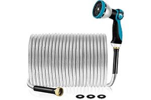 YOFIDRA Garden Hose 100 ft Metal - Stainless Steel Water Hose Flexible Heavy Duty Garden Hose Collapsible and No Kink Water Pipe