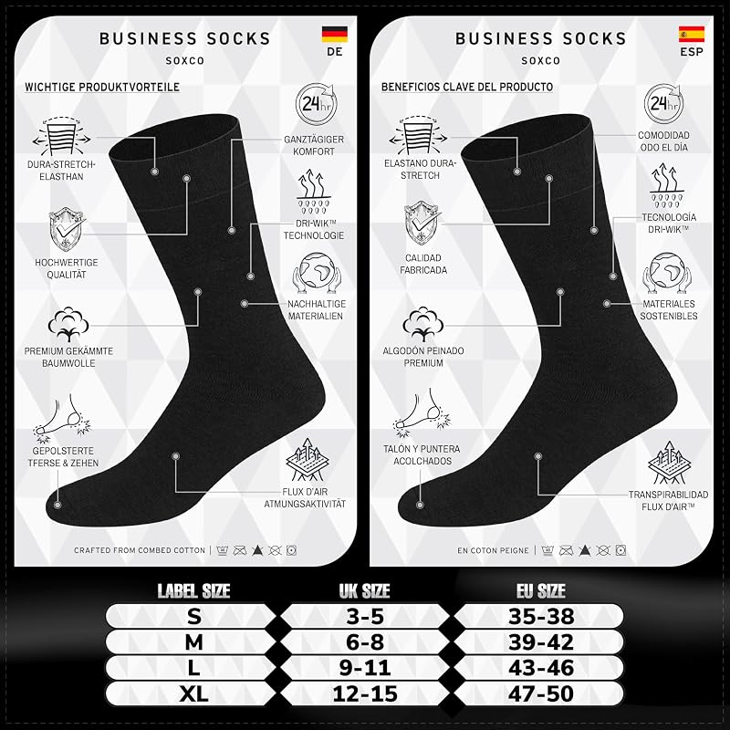 Meias altas de algodão para homens 43-46 Pretas, Pack de 12 Pares