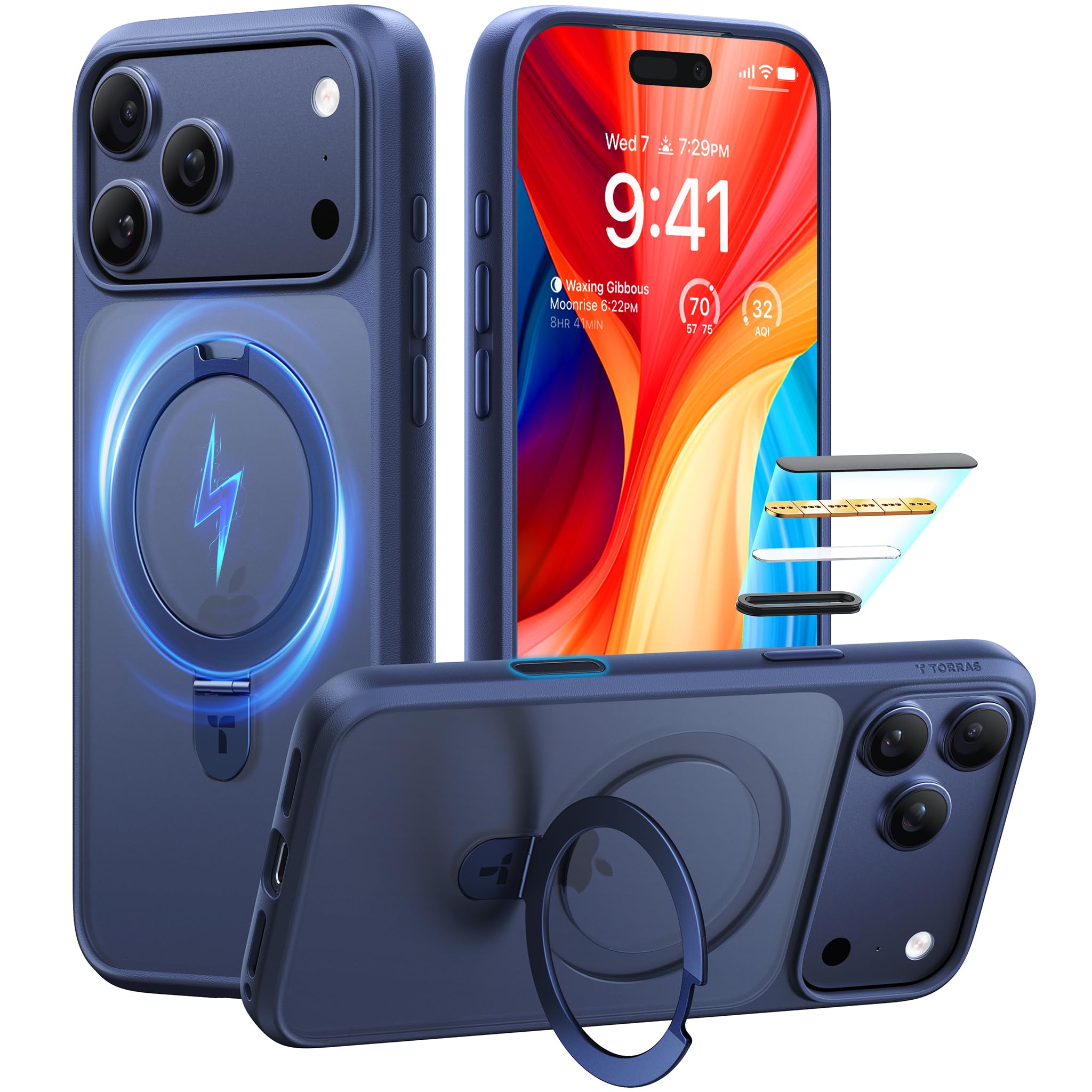 Photo 1 of TORRAS for iPhone 17 Pro Max Case with Stand, Camera Control, Fit for MagSafe, Military-Grade Protection, Magnetic Shockproof Translucent Slim Ostand Phone Case for iPhone 17 Pro Max 6.9", Deep Blue
